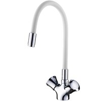 4022-3 Смеситель Кухня LEDEME на гайке с силиконовым изливом МАКСИ (белый/хром)