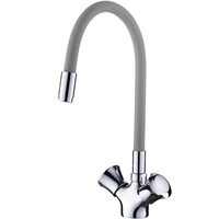 4022-9 Смеситель Кухня LEDEME на гайке с силиконовым изливом МАКСИ (серый/хром)