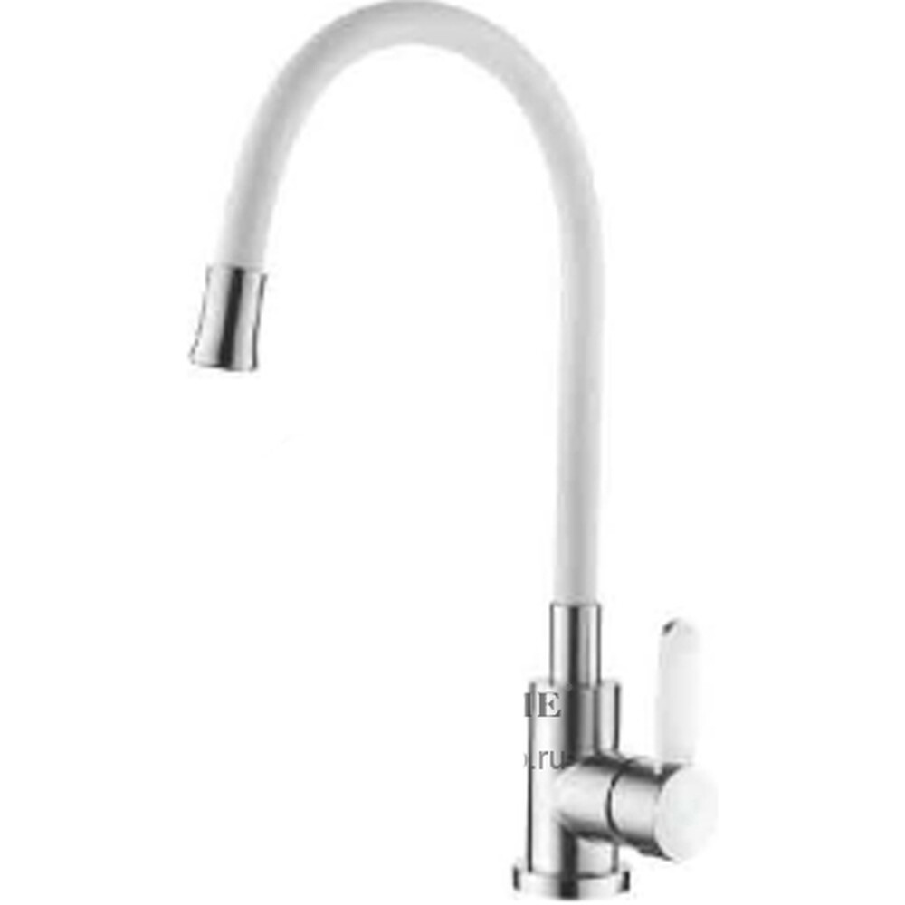 74004-3 Смеситель Кухня LEDEME НЕРЖАВЕЙКА с силиконовым изливом МАКСИ (белый/сатин)