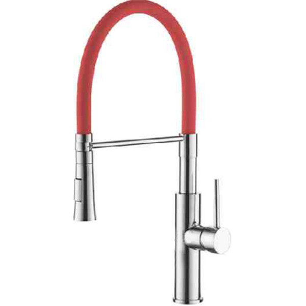 4097-1 Смеситель Кухня LEDEME латунный корпус с силиконовым изливом МАКСИ (красный/хром) *