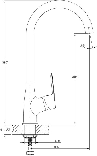 Смеситель Кухня QUARZ GRANFEST  Z3424 d=35 боковой U - образный  белый