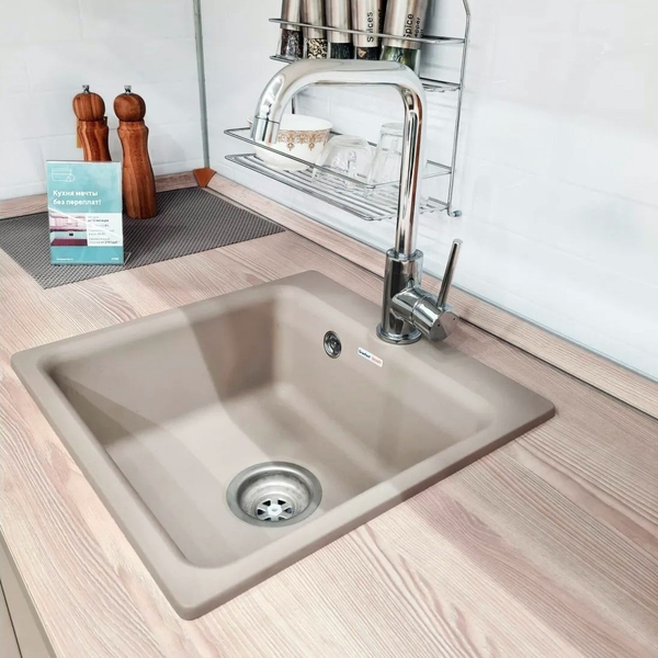 Мойки GRANFEST SMART SM430 (мрамор) 1-чаша 432х432мм ПЕСОЧНЫЙ (без сифона)