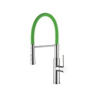 4097-5 Смеситель Кухня LEDEME латунный корпус с силиконовым изливом МАКСИ (зеленый/хром) *