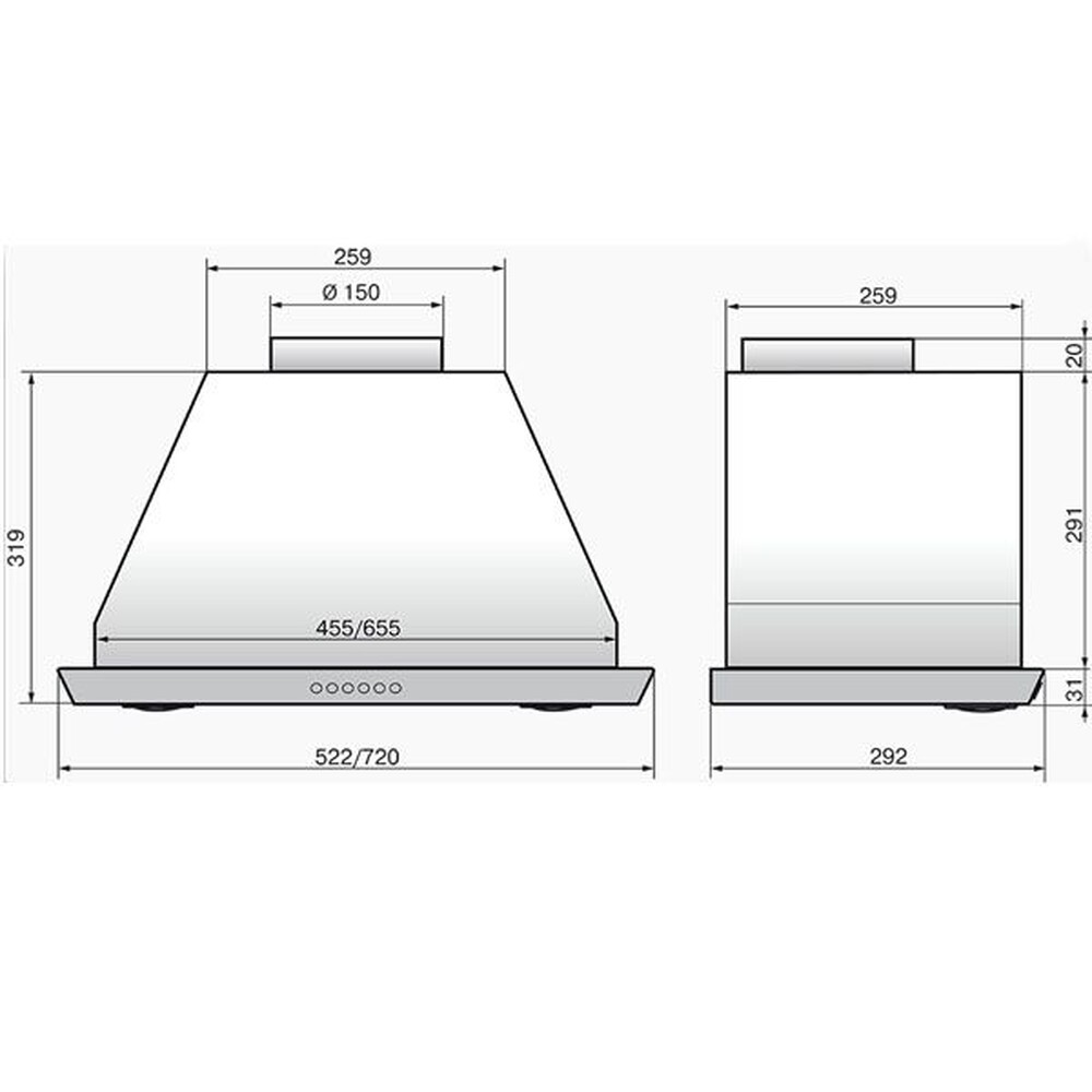 Воздухоочиститель ELIKOR Врезной блок S4 72Н-700-Э4Д Нерж. ш720/г292/в319 мм, подключение ф150мм, 700м3/ч. 940920