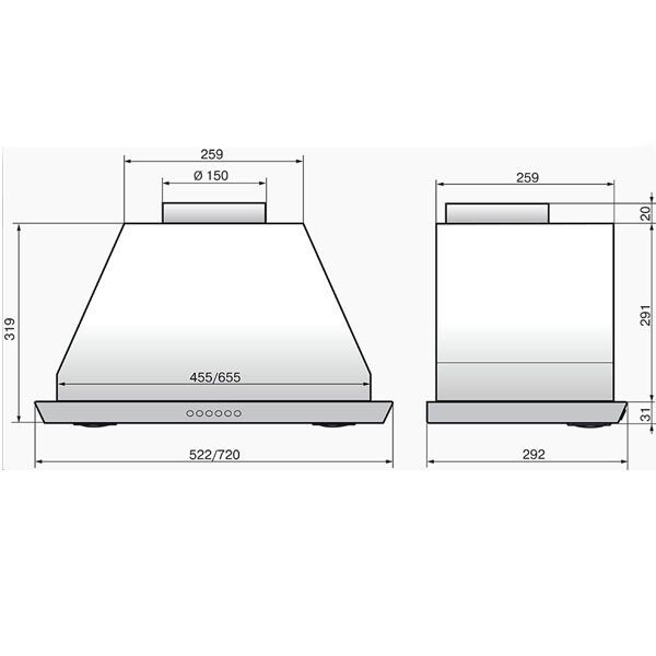 Воздухоочиститель ELIKOR Врезной блок S4 72Н-700-Э4Д Нерж. ш720/г292/в319 мм, подключение ф150мм, 700м3/ч. 940920