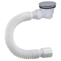 DX-602 Сифон для душ. поддона ОРИО 1 1/2х60, высота h=71мм, пластик/хром, с гибк. труб.40-50