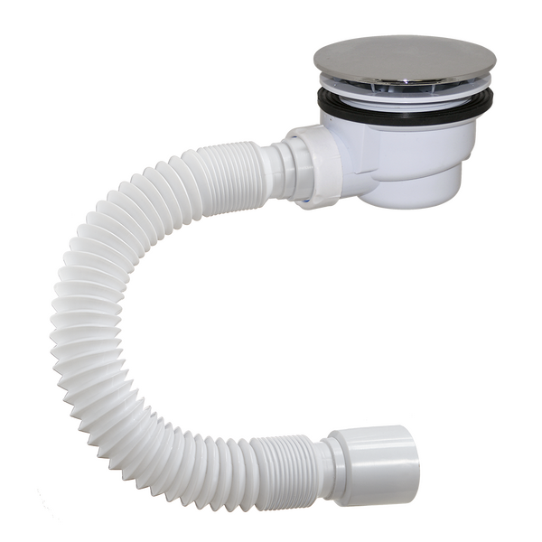 DX-912 Сифон для душ. поддона ОРИО 1 1/2х90, высота h=71мм,пластик/хром с гибк.труб 40-50 ПРОМО  !!!!