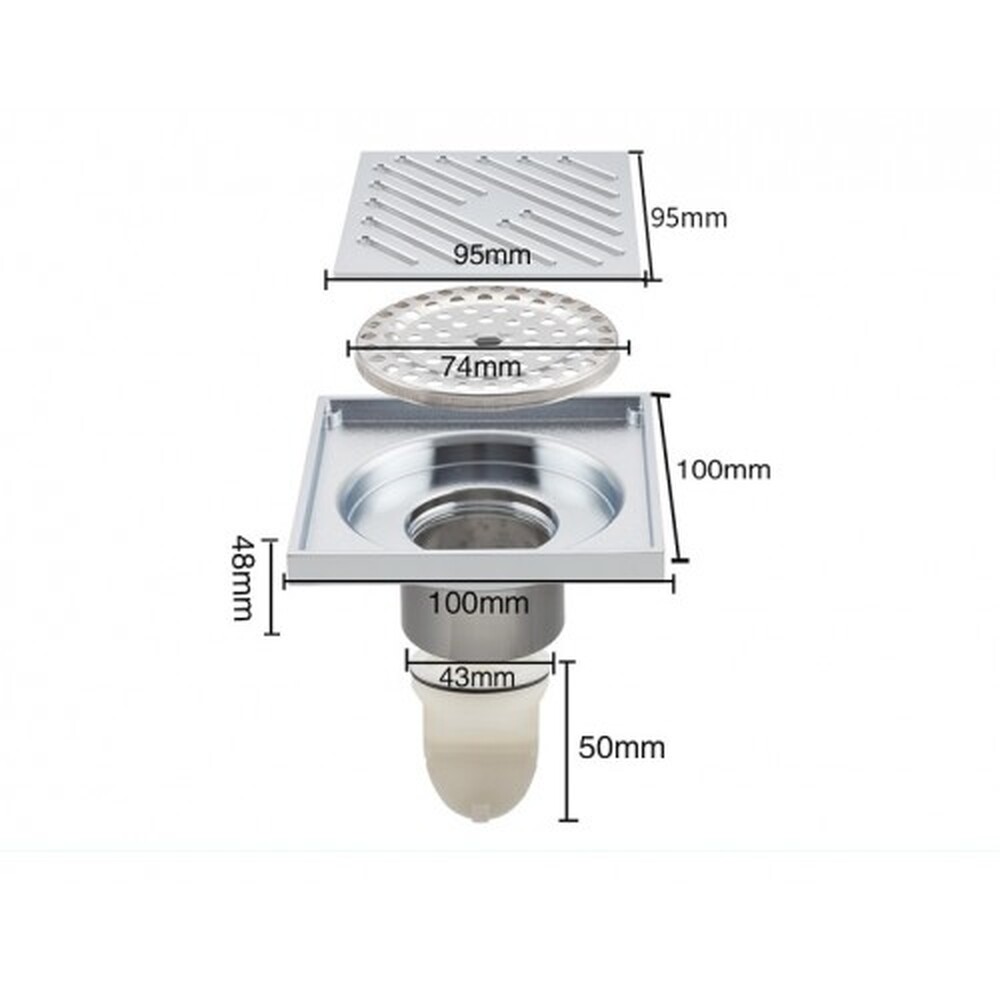 G81050 Трап 50 вертикальный GAPPO латунь 100*100 (хром)  сухой затвор