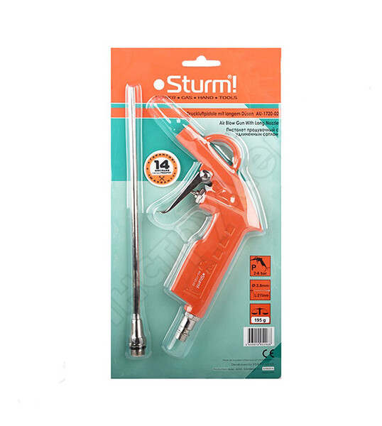 AU-1720-02 Пистолет продувочный удлин сопло Sturm!, 2-6бар, диам 3.8мм, длина сопла 215,5мм