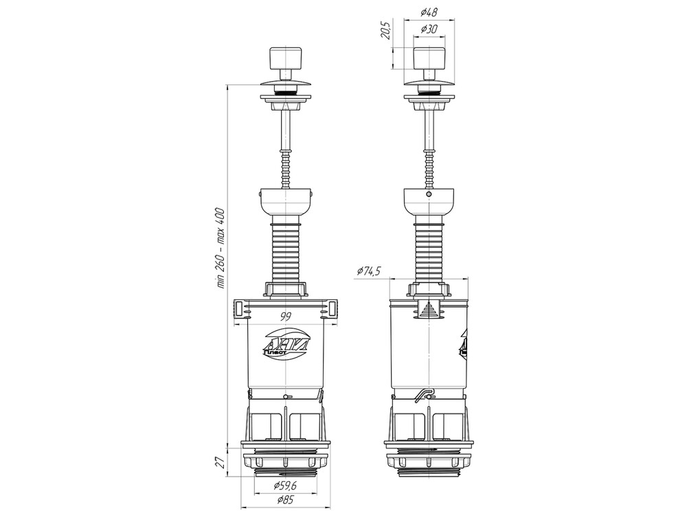 WC7040М Арматура спускная ШТОК металлизированная ручка АНИ Пласт