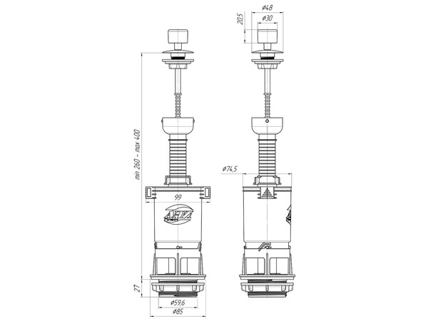 WC7040М Арматура спускная ШТОК металлизированная ручка АНИ Пласт