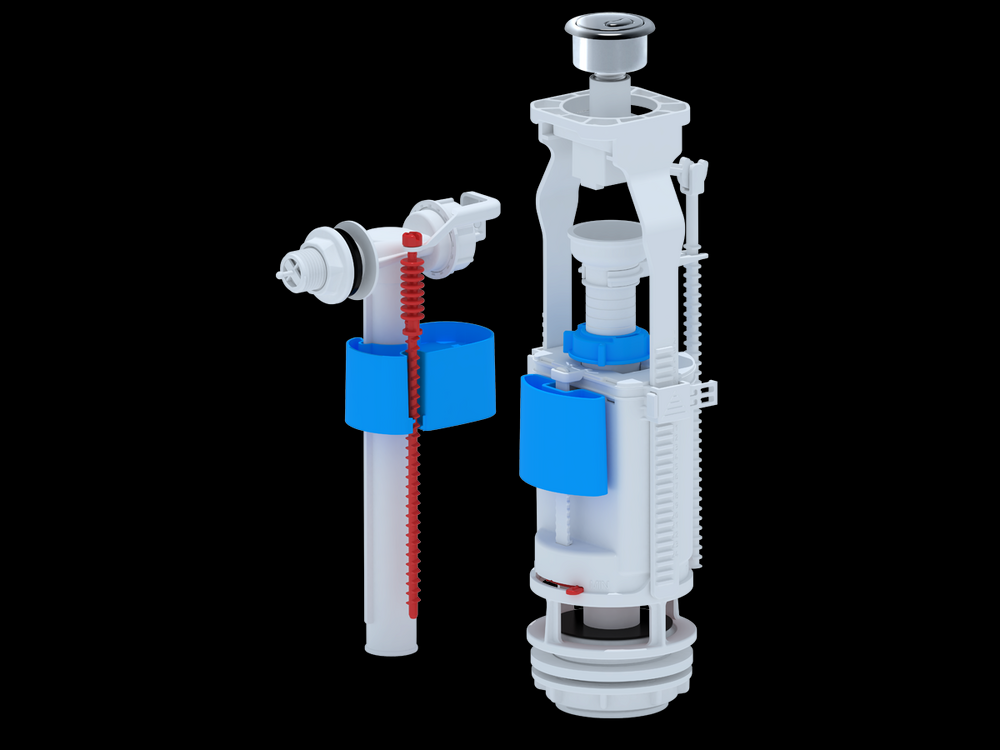 WC3050С Арматура с боковой подв. 1/2 пластик двойная кнопка эконом хром АНИ Пласт