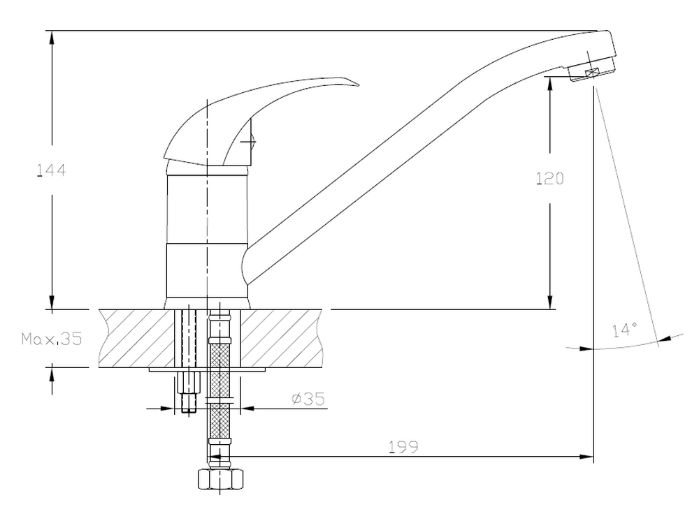 Смеситель Кухня QUARZ GRANFEST  Z3321 d=35 (бежевый) РАСПРОДАЖА