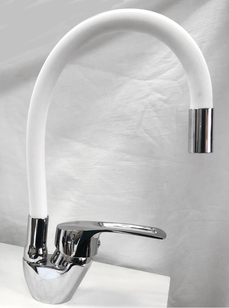 Смеситель Кухня Lemen шар d40 боковой (LB 91477 W9) на гайке белый гусак