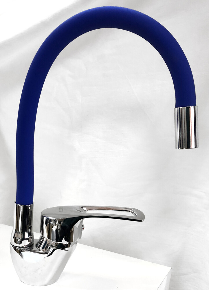Смеситель Кухня Lemen шар d40 боковой (LB 91477 С9) на гайке синий гусак
