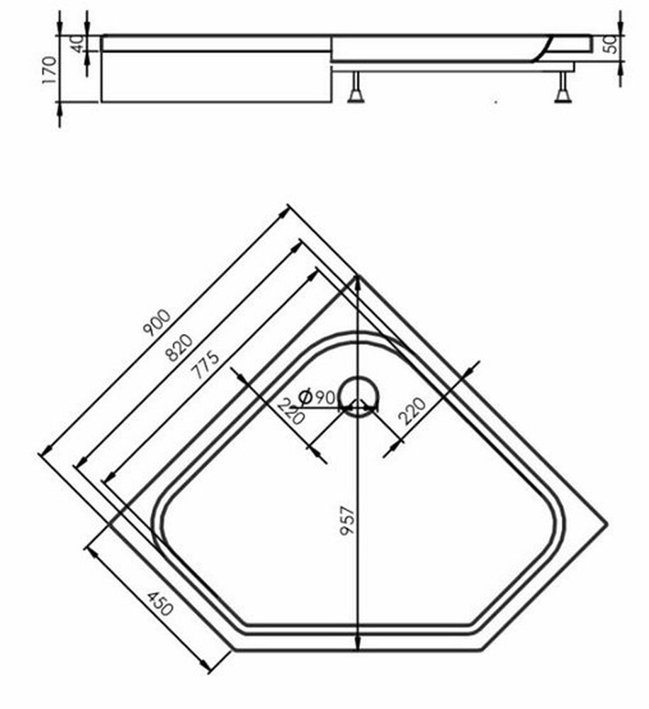 Поддон Alex Baitler.пятиугольный 90x90x17 в сборе AB 9017 V-1
