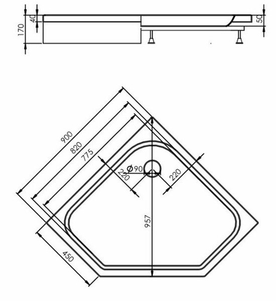 Поддон Alex Baitler.пятиугольный 90x90x17 в сборе AB 9017 V-1