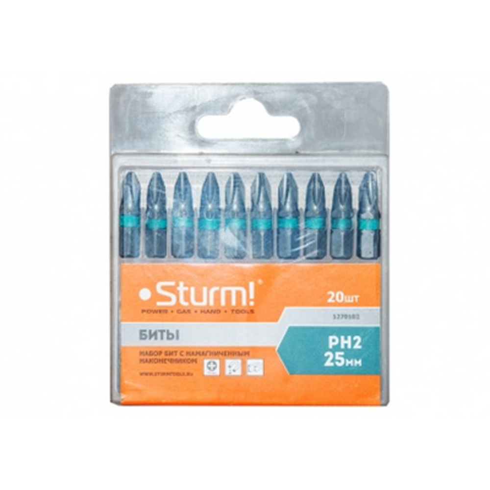 1270102 Биты PH2х25мм,сталь S2, С МАГНИТН. НАКОНЕЧНИКОМ,20 шт. в пластик.кейсе Sturm!