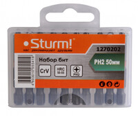 1270202 Биты PH2x50мм, сталь CrV, С МАГНИТН. НАКОНЕЧНИКОМ,10 шт. в пластик.кейсе Sturm!