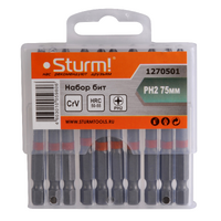 1270501 Биты PH2x75мм, сталь CrV, С МАГНИТН. НАКОНЕЧНИКОМ,10 шт. в пластик.кейсе Sturm!