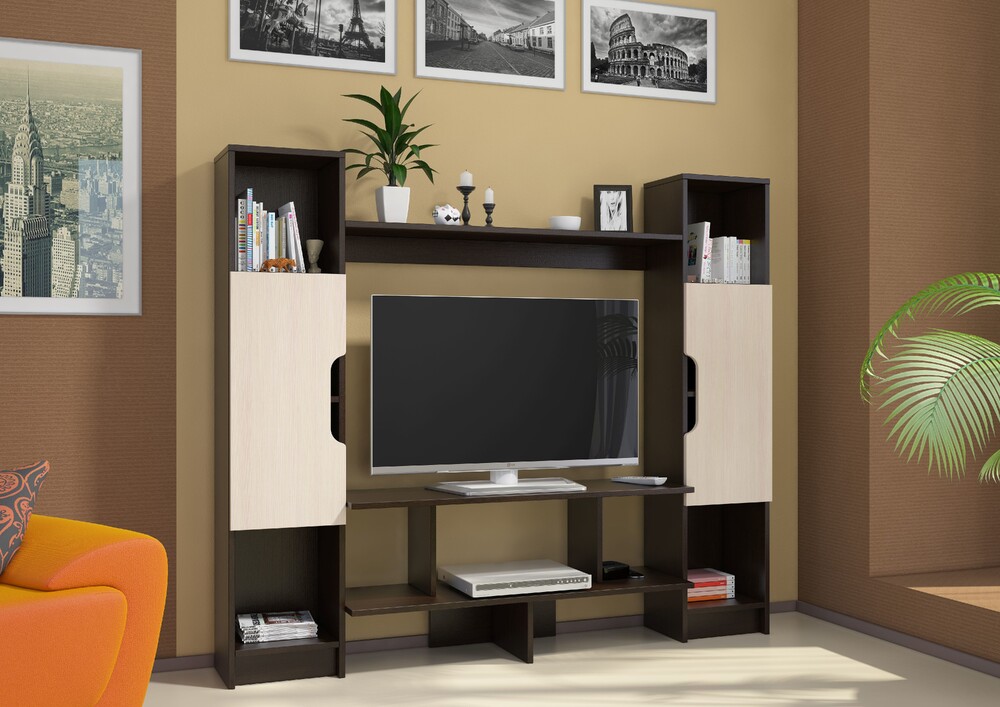 Тумба под TV-6 фасад Дуб молочн/корпус Венге 1,6х1,36х0,301м (размер под ТВ 1,002х0,698м) (3 места) АР65