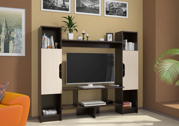 Тумба под TV-6 фасад Дуб молочн/корпус Венге 1,6х1,36х0,301м (размер под ТВ 1,002х0,698м) (3 места) АР65