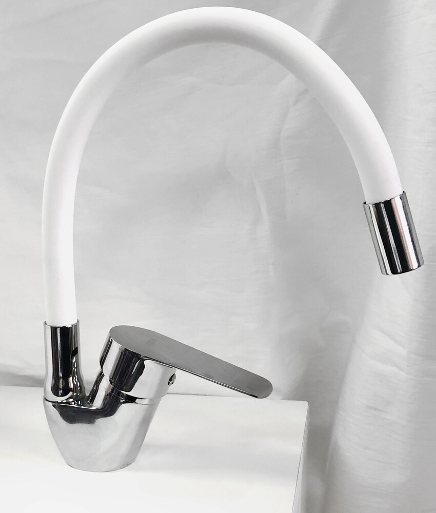 Смеситель Кухня Lemen шар d40 боковой, белый излив (LB 91482-W9) на гайке 