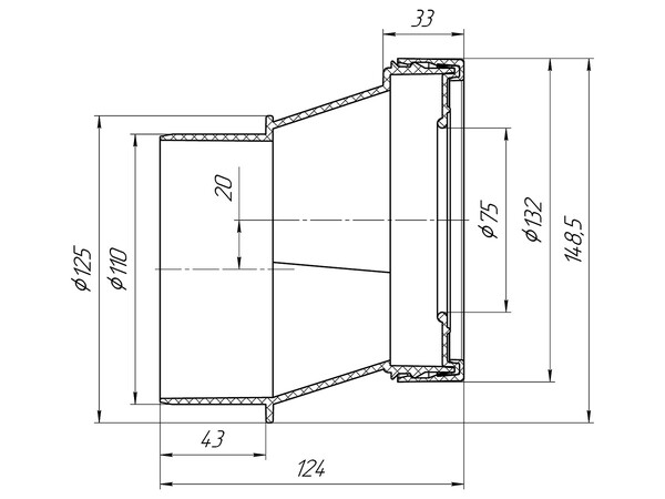 МАНЖЕТА д/унитаза эксц 20 мм жесткий АНИ Пласт W 0221 резина