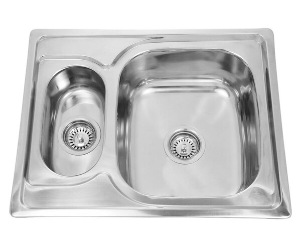 Мойка нерж врезная 630х500х180 т.0,8 бол. сиф. 1,5 чаши (+ сифон) правая Китай  АКЦИЯ  !!!!