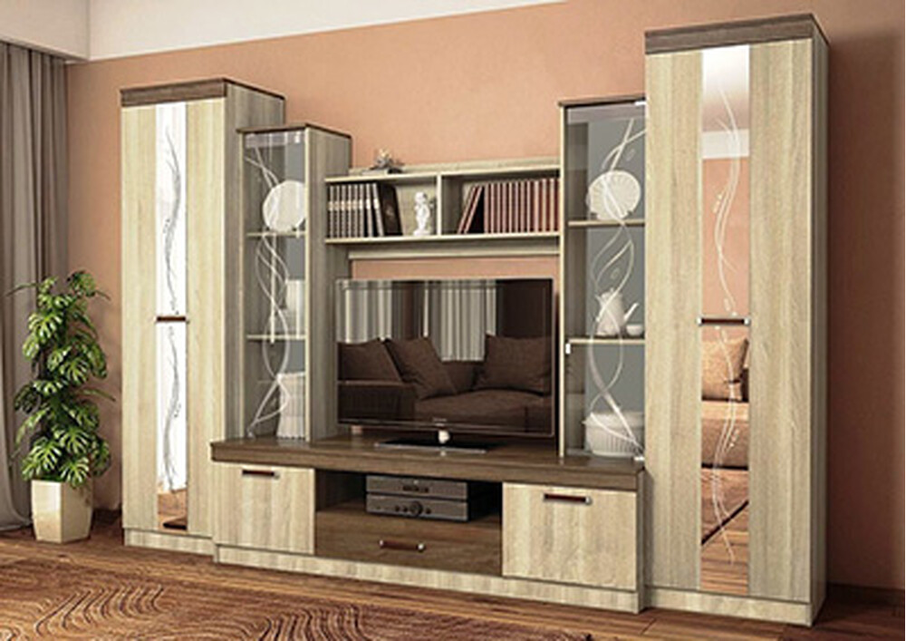 АТЛАНТИДА-2 Б Стенка Корпус - Ясень Шимо светлый  Фасад ЛДСП - Ясень Шимо темный / Ясень Шимо светлый (9 мест) АР49