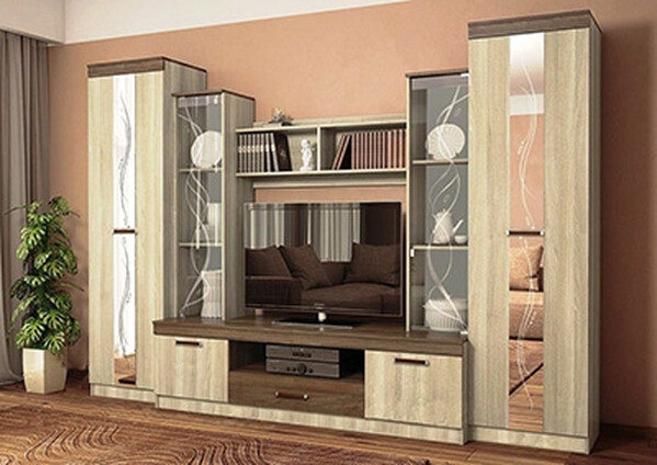 АТЛАНТИДА-2 Б Стенка Корпус - Ясень Шимо светлый  Фасад ЛДСП - Ясень Шимо темный / Ясень Шимо светлый (9 мест) АР49