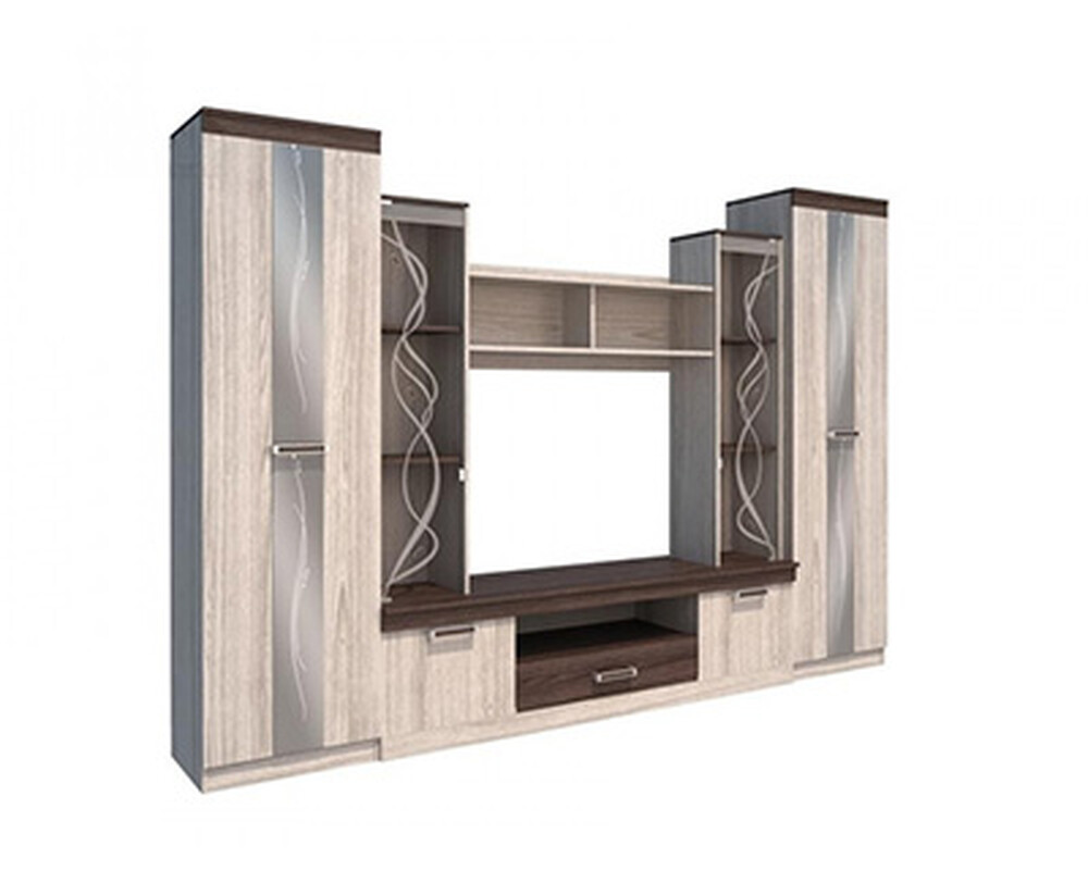 АТЛАНТИДА-2 Б Стенка Корпус - Ясень Шимо светлый  Фасад ЛДСП - Ясень Шимо темный / Ясень Шимо светлый (9 мест) АР49