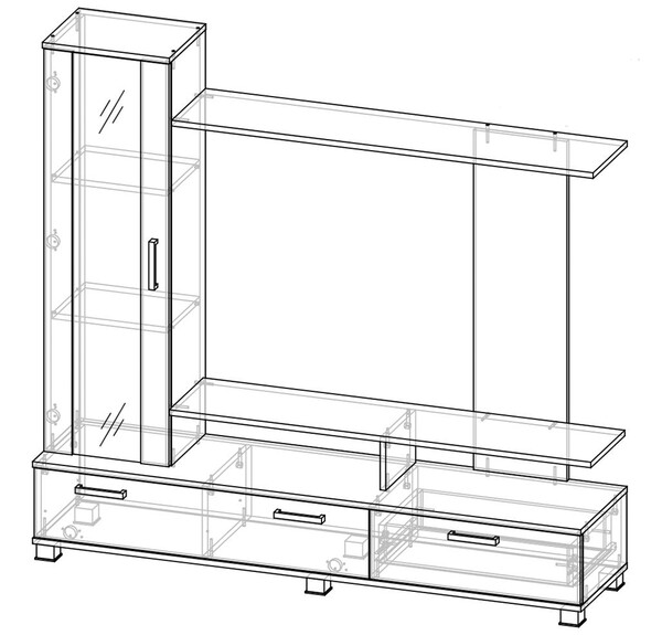 СОЛО-6 Стенка (1560*1446*365, венге/дуб молочн.) (3 места ) АИ27 КАТЕГОРИЯ А