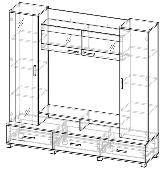 СОЛО-8 Стенка (1954*1840*449, венге/дуб молочн., 5 мест ) АИ32