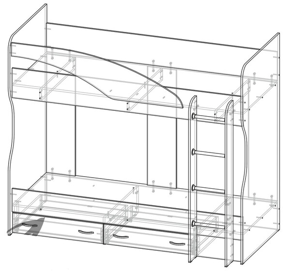 МИЙА 3 Кровать 2-х ярусная (0,8х2,0) Корпус - Венге Фасад ЛДСП - Дуб молочный (2032*1700*840) (5 мест) АП56 КАТЕГОРИЯ А