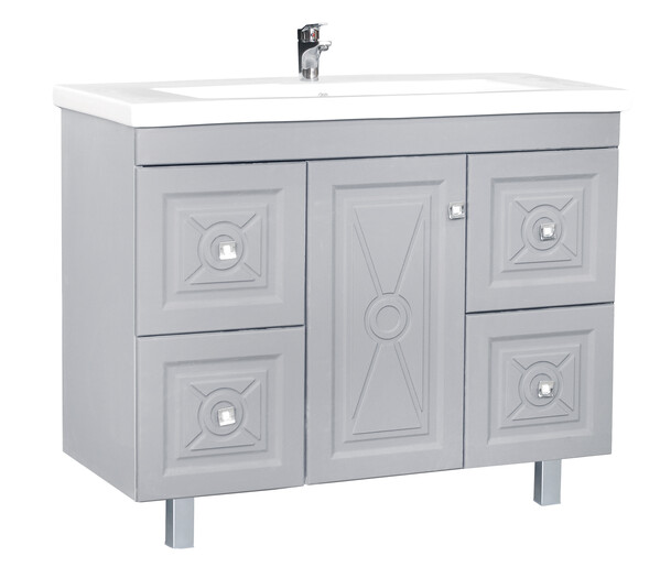 Подстолье SANTREK HOME "Клео-90" (Грей софт серый) 1 дверь 4 ящика под умывальник "Como-90"/ "Paola Mario 90" 900*780*430*