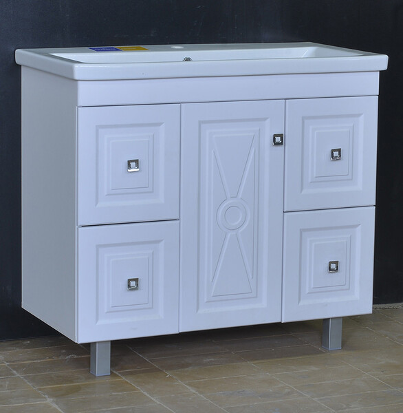 Подстолье SANTREK HOME "Клео-90" (Белый софт) 1 дверь 4 ящика под умывальник "Como-90"/ "Paola Mario 90" 900*780*430*