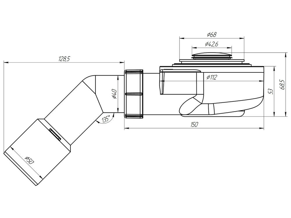 E451CL Сифон для душевого поддона АНИ Пласт 1 1/2*50 h=53mm, хром, клик-клак