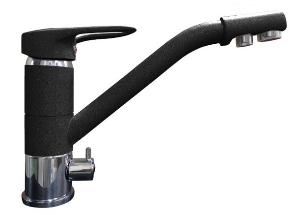 Смеситель Кухня GRANFEST  (2624-1) d=40 с краном пить.воды  (308-черный)