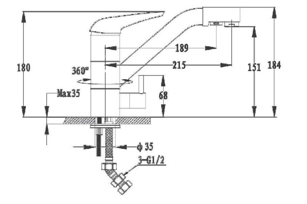 Смеситель Кухня GRANFEST  (2624-1) d=40 с краном пить.воды  (308-черный)