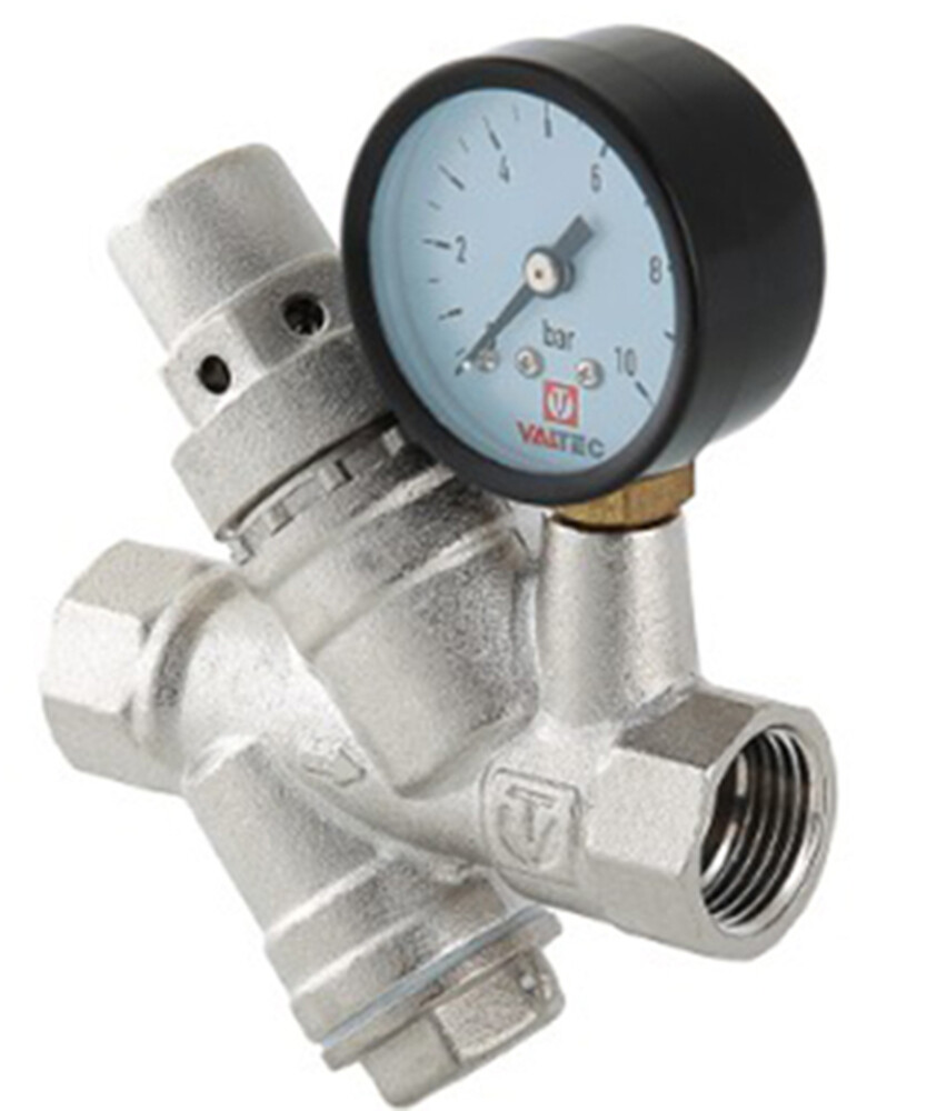 Редуктор давления VALTEC с фильтром и манометром, от 2 до 5 бар 1/2" (VT.082.N.4)