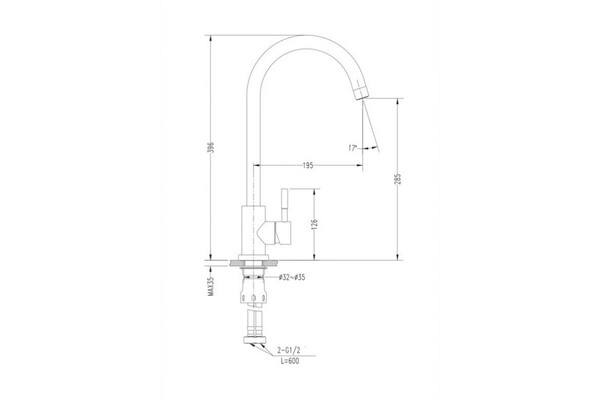 Смеситель Кухня EWIGSTEIN d=35мм U-образ.боковой (иней) ***** (32235011)