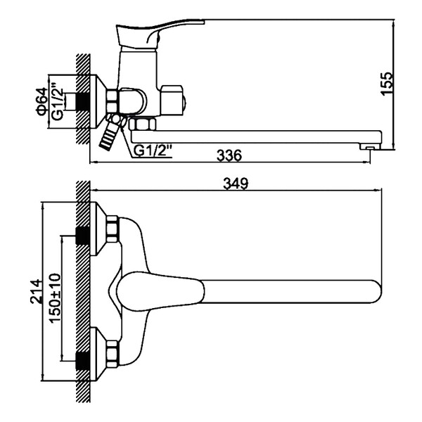 2214 Смеситель Ванна LEDEME d-35 (ЛАТУНЬ)