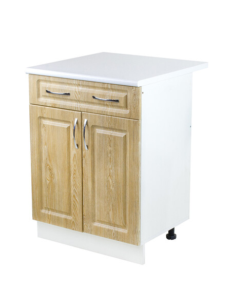 Рабочий стол 60 Ель (2 двери + 1 ящик) фасад МДФ столешница цвет (САХАРА) SANTREK HOME