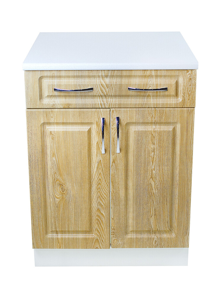 Рабочий стол 60 Ель (2 двери + 1 ящик) фасад МДФ столешница цвет (САХАРА) SANTREK HOME