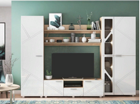 МАНХЕТЕН Стенка Корпус - Дуб Сонома светлый  Фасад МДФ - глянцевая Белый (10 мест) НФ721