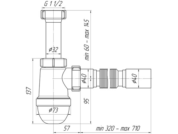 C0125 Сифон АНИ Пласт 1 1/2"* 40без выпуска с г/тр.40х40