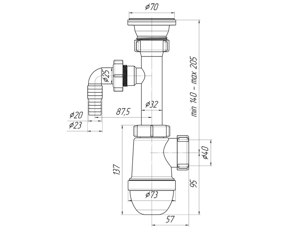 C0300 Сифон АНИ Пласт 1 1/2"* 40с отводом стиральной машины