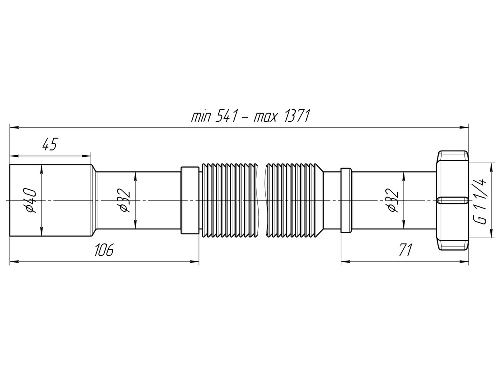 K217 Гибкая труба АНИ Пласт 1 1/4 "*32/40удлиненная, L541-1371мм