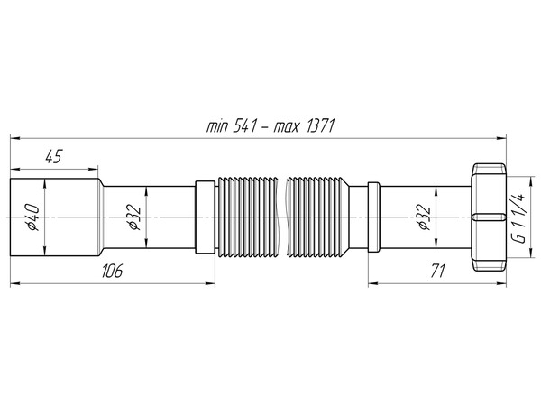 K217 Гибкая труба АНИ Пласт 1 1/4 "*32/40удлиненная, L541-1371мм